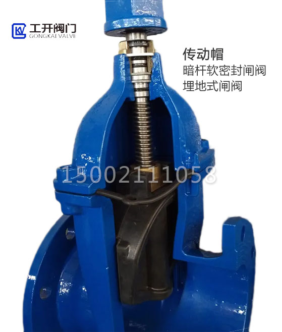 RVCX-16Q帶傳動帽暗桿軟密封閘閥解剖內(nèi)部結(jié)構(gòu)圖