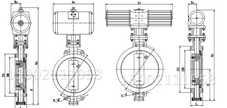 D643H氣動對夾式硬密封蝶閥結構尺寸