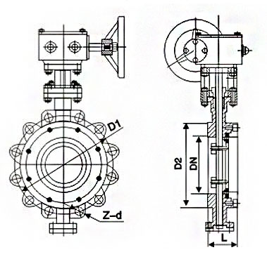 上海工開閥門凸耳式蝶閥結構尺寸圖