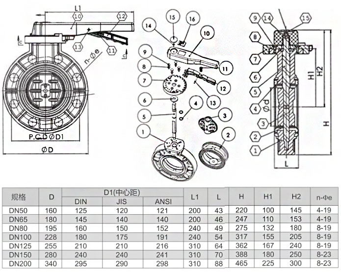 手柄塑料蝶閥結(jié)構(gòu)尺寸
